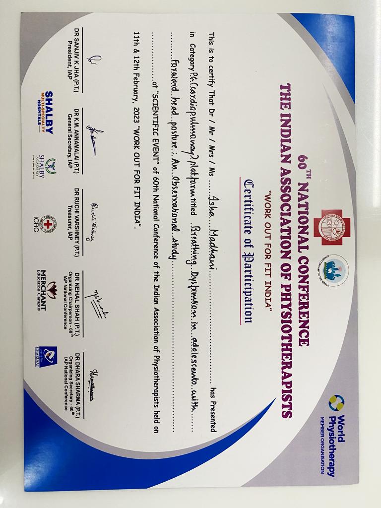 Ms. Isha Madhani (MPT II) Certificate