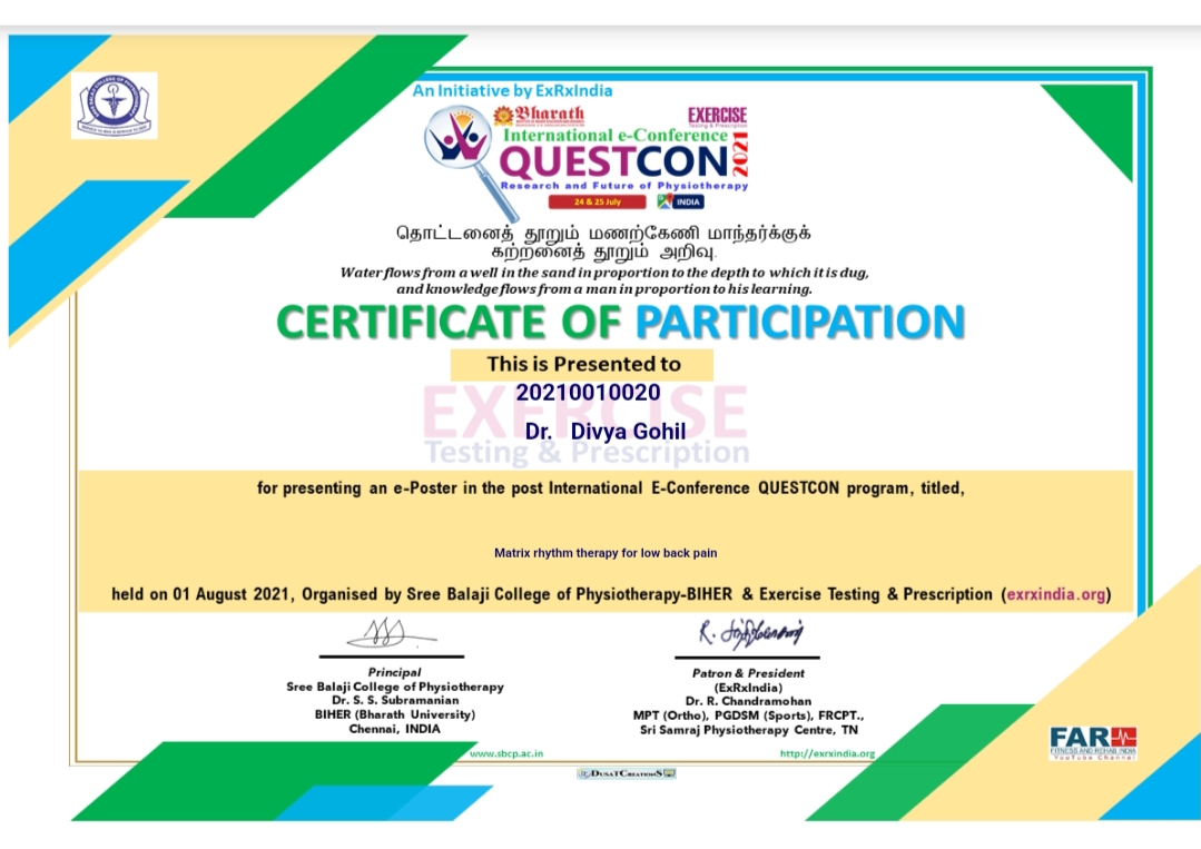 Dr. DIvya Gohil Certificate