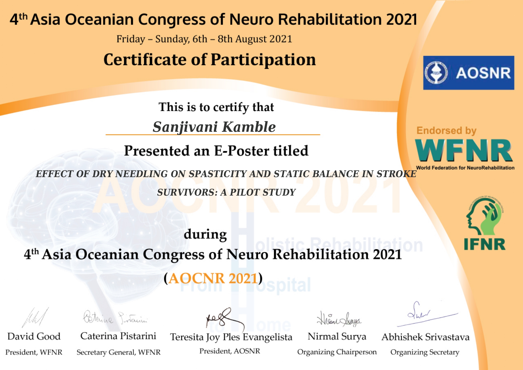 Dr. Sanjivani Kamble certificate