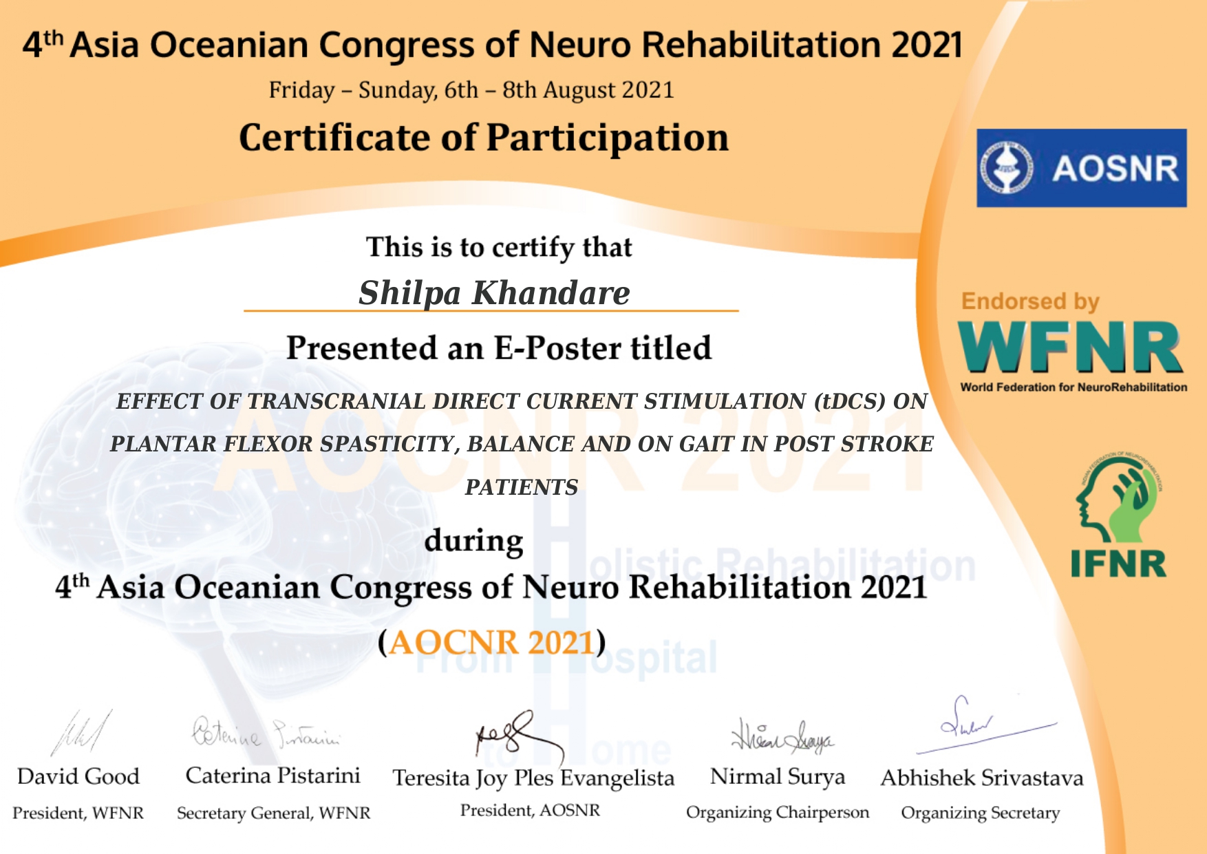 Dr. Shilpa Khandare certificate