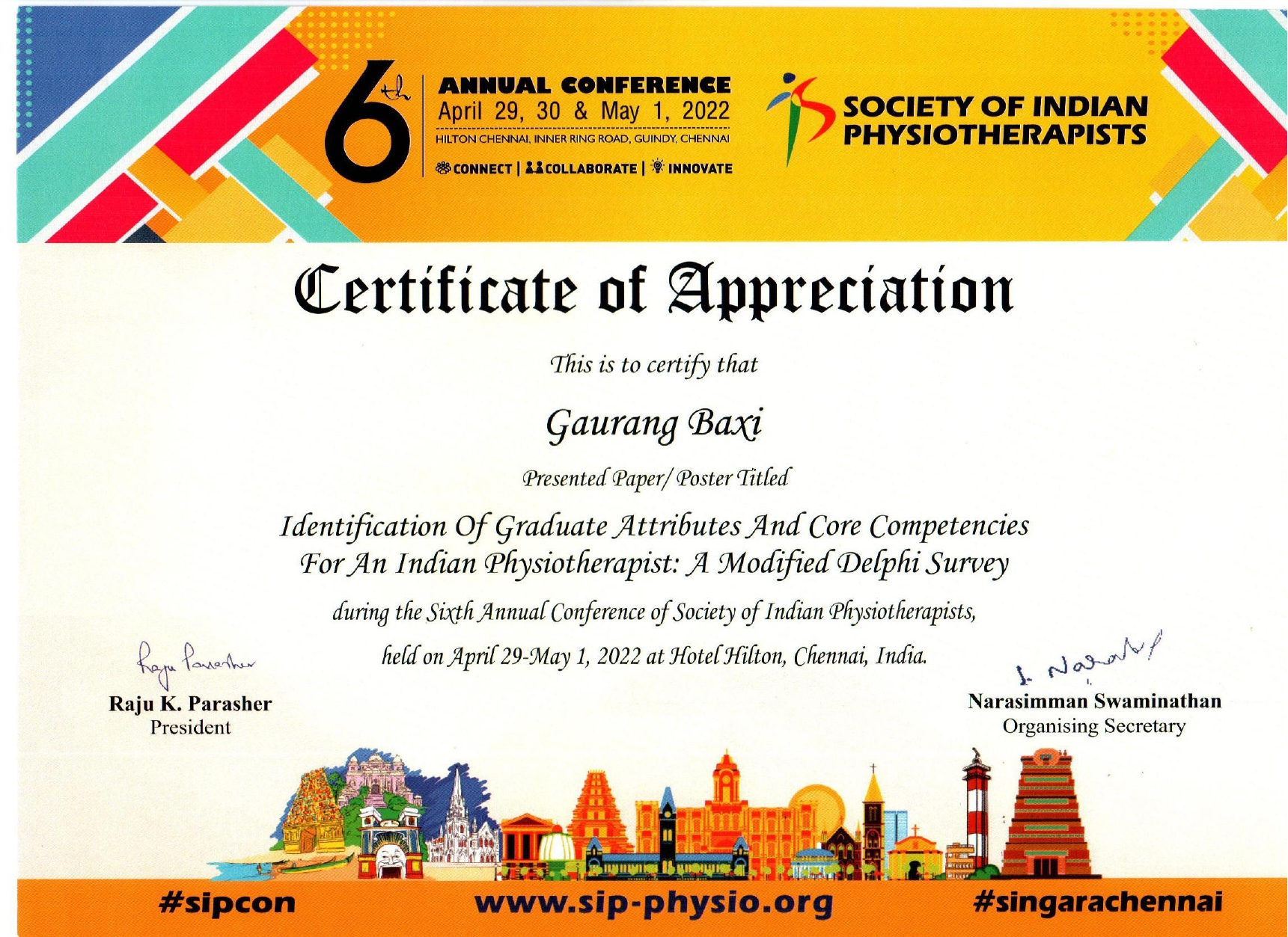 Dr. Gaurang Baxi certificate