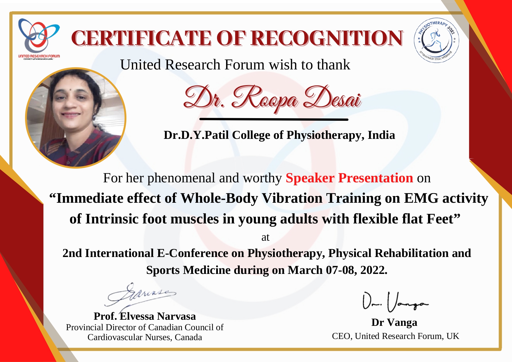 Dr. Roopa Desai certificate